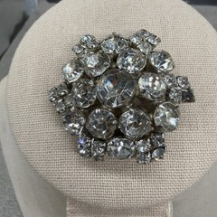 Vintage Brooch Domed Silver Tone Crystal Rhinestones 1.75 Inches