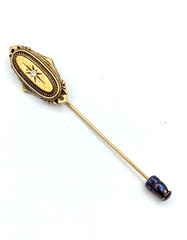 Vintage Stick Pin Victorian Revival Gold Tone Oval Starburst Clear Glass Stone