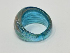 Murano Art Glass Wide Dome Cocktail Ring Blue Gold Chunky Sz 7
