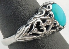 BEAUTIFUL ESTATE STERLING SILVER TURQUOISE SCROLL DESIGN RING SIZE 8