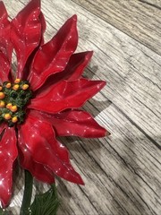 Vintage Enameled Metal Poinsettia Flower Christmas Holiday Brooch Pin XL 5”