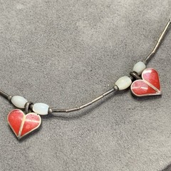 Vintage Triple Heart Choker Necklace Sterling Silver Hearts And Beads, Artisan.
