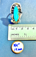 Vintage Sterling Native American 8×24 mm Turquoise Navette Ring Size 5.5 5 1/2