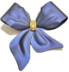 Vtg Tona Bow Ribbon Rhinestones Blue Satin Metal Brooch Earring Demi Parure Set