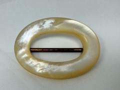 Antique Victorian Era Brass Oval Mother Of Pearl Shell Buckle or Scarf Slide