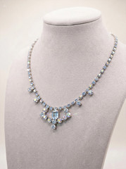 Vintage 1950s Baby Blue Rhinestone Choker Necklace Emerald Cut Drop Prong Set