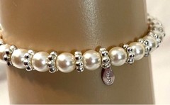 RMN Vintage Silver-Tone and Faux Pearl Stretch Bracelet