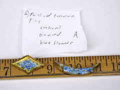 Antique hand painted porcelain brooch jewelry pin lot blue flower C clasp 2 1/4″