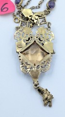 Signed GNS GEORGE STEERE Antique Art Nouveau Jewel TOPAZ GLASS Pendant Necklace