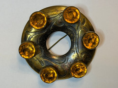 OLD Antique 1940-50 VIKING STYLE ethnic Latvian Brooch SAKTA with STONES