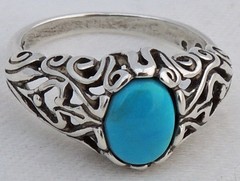 BEAUTIFUL ESTATE STERLING SILVER TURQUOISE SCROLL DESIGN RING SIZE 8