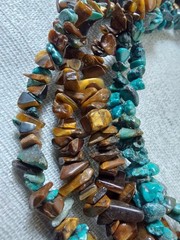 Vtg 80s EsMor Signed Multi-Strand Turquoise/Tiger’s Eye Boho Statement Necklace