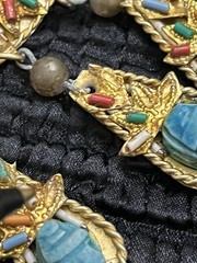 Vintage Egyptian Revival Pectoral Statement Necklace Glaze Soapstone Scarab Gilt