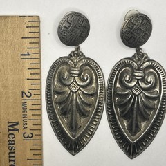 3.5” VTG Silver-tone Oversized Sacred Hearts Ornate Dangle Drop