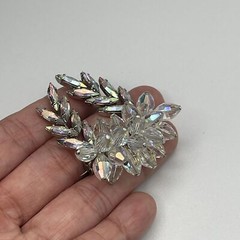 VTG AB Aurora Borealis Crystals Rhinestones 3D Cluster Leaf Brooch Pin Rhodium