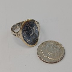Vintage Silver Niello Ring Oval Floral Gold Frame Russian 875 Soviet Men Women