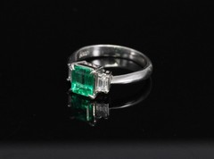 0.96ct GIA Colombian Untreated No Oil Emerald & Diamond Platinum Ring Size 5.75