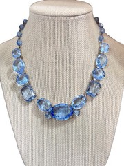 Vintage Blue Glass Rhinestone Necklace Signed Frances Hirsch Beautiful 16″