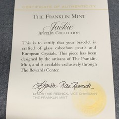 vintage Franklin Mint Jackie Kennedy Three Strand Glass Pearl Bracelet COA