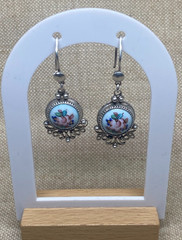 Vintage Earrings Rostov Finift Russian Enamel Painted Floral Dangle Silver Tone