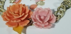 Anne Klein bontanical chunky floral necklace bracelet earring vintage set 1990s