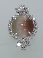 Unusual Cat’s eye Watermelon Tourmaline & Diamond 14K Ring