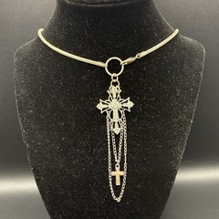 CUSTOM One-of-a-Kind Chain Necklace with a Festoon Style Cross, Silver Tone