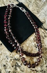 Vintage Beaded Plum Burgundy Glass Crystal Layered Silver Jeweled Clasp Necklace