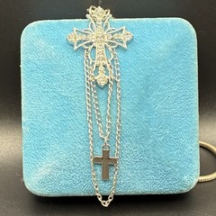 CUSTOM One-of-a-Kind Chain Necklace with a Festoon Style Cross, Silver Tone