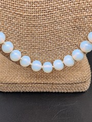 VINTAGE OPALITE OR OPALINE OPALESCENT GLASS BEAD NECKLACE HAND KNOTTED 23″