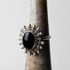 Vintage 925 Sterling Silver Black Onyx Sunburst Ring Size 7.5 – 7.23g