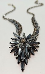 VTG Juliana D&E Black Hematite Navette Rhinestone Necklace Book Piece Statement