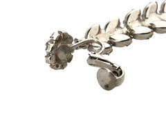Mid Century Weiss Silver 2.25″ Dangle Drop Rhinestone Clip on Earrings
