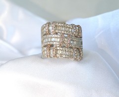 Sterling Silver 925 Large Baguette Gemstone Chunky Statement Band Ring Size 6