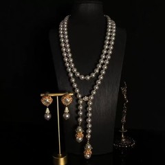 Vintage Long Pearl Necklace Tassel Pendant Statement Jewelry Baroque Style