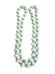 Vintage Light Pale Blue Silk Thread Wrapped Beaded Necklace 30″ Retro Costume