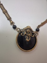 Vtg PIDIDDLY LINKS necklace Art Nouveau Victorian woman style pendant Signed