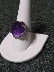 PURPLE AMETHYST 925 STERLING SILVER VINTAGE FACETED CUSION ORNATE RING SIZE 9.75