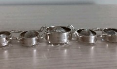 Sterling Silver Large Faceted Clear Crystal Round Link Bracelet Heavy 6 3/4″-8″