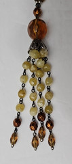 Avon Tassel Necklace Beaded Natural Long Statement Beaded Brown Yellow Signed NR