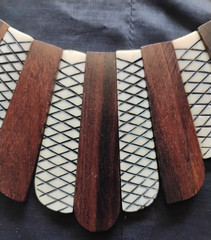 Vintage Primitive Boho Tribal Style Bib Necklace of Horn Wood and Bovine Bone