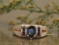 Vintage 2.50Ct Lab Created Blue Sapphire Wedding Ring 14K Rose Gold Finish