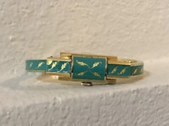 Vtg MCM Caron Women’s Swiss Bracelet Watch 20 Microns Gold w/Turquoise Enamel***