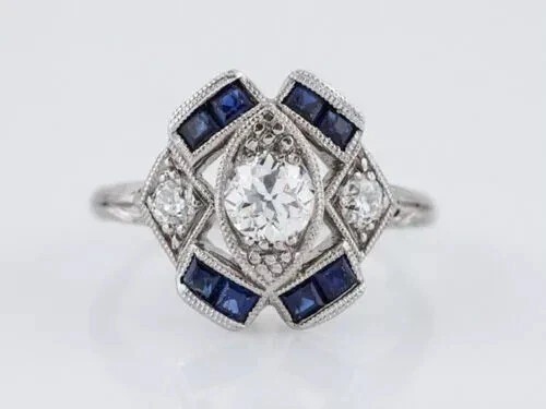 Art Deco Style Lab Created Diamond 14K White Gold FN Engagement Ring