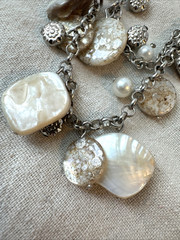 1990s y2k Pearl glass bead textured metal Modernist Necklace Layered long Unique