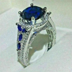 3.50Ct Round Cut Sapphire & Lab Created Diamond 14K White Gold FN Wedding Ring