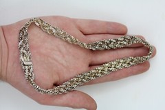 VINTAGE HEAVY WEAVE STERLING SILVER 925 CHAIN LINK NECKLACE 17.75″ STAPLE LAYER