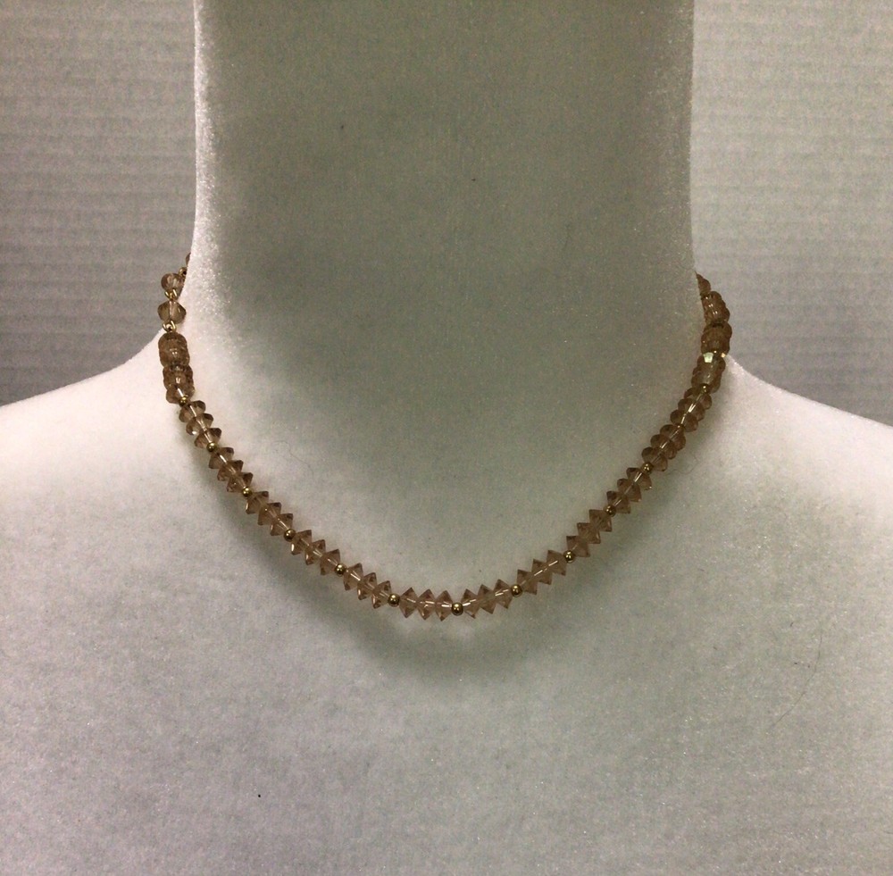Vintage Lisner Amber crystal and gold bead choker 14 1/2 inch necklace