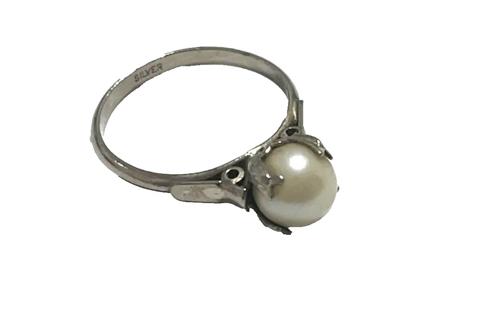 Vintage Silver Pearl Ring Genuine Pearl Size US 6 Elegant Jewelry
