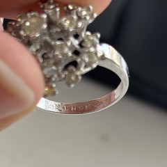 Vintage Signed 18KT HGE Cluster Cocktail Ring Sz 6.75 White Gold Plated Jewelry